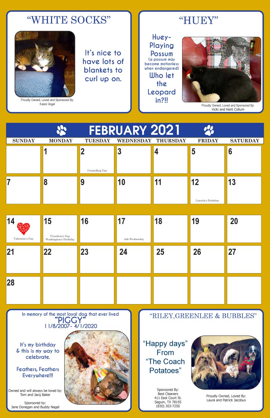 Guadalupe County Humane Society Calendar - January