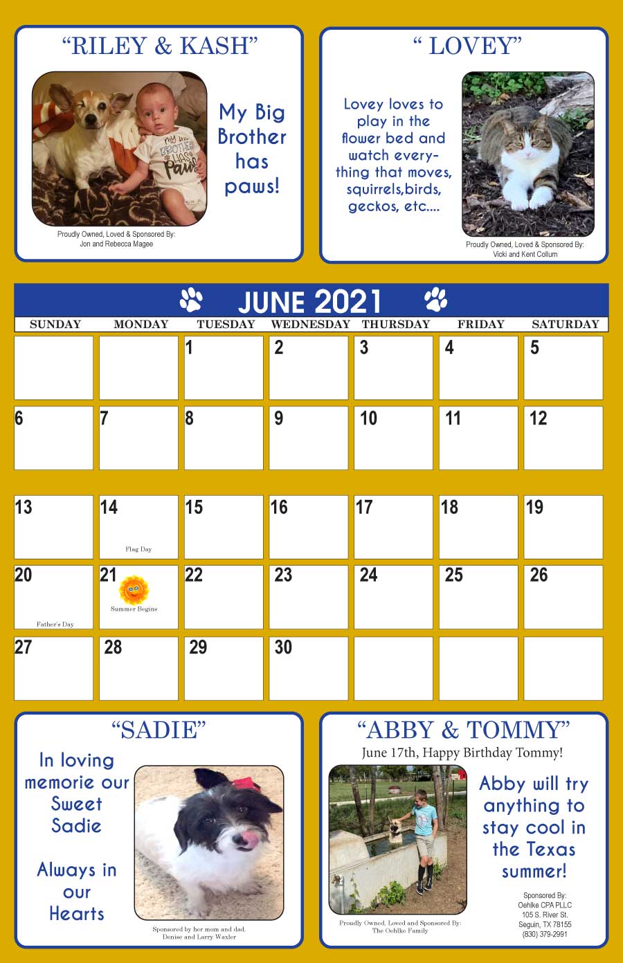 Guadalupe County Humane Society Calendar - January
