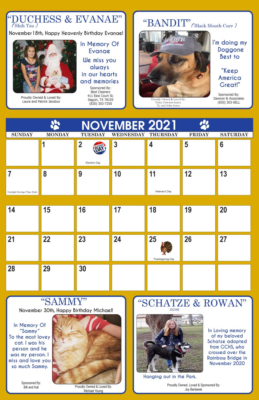 Guadalupe County Humane Society Calendar - January